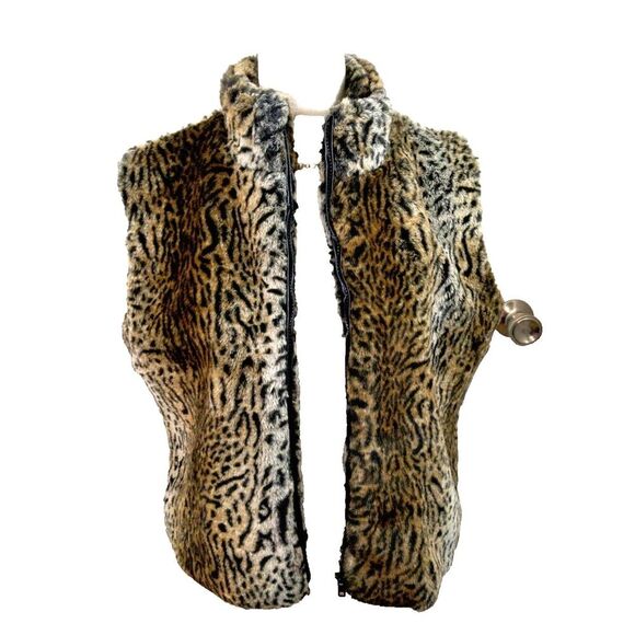 Women Leopard Print Faux Fur Sleeveless Vest - Picture 4 of 7